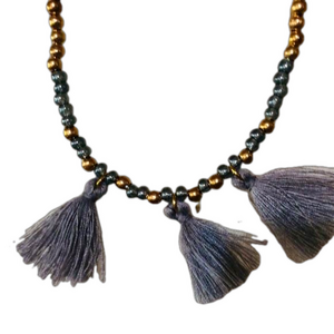 NEW Katherine Karambelas Bahati Boho Tassel Crystal Necklace Gold Plated
